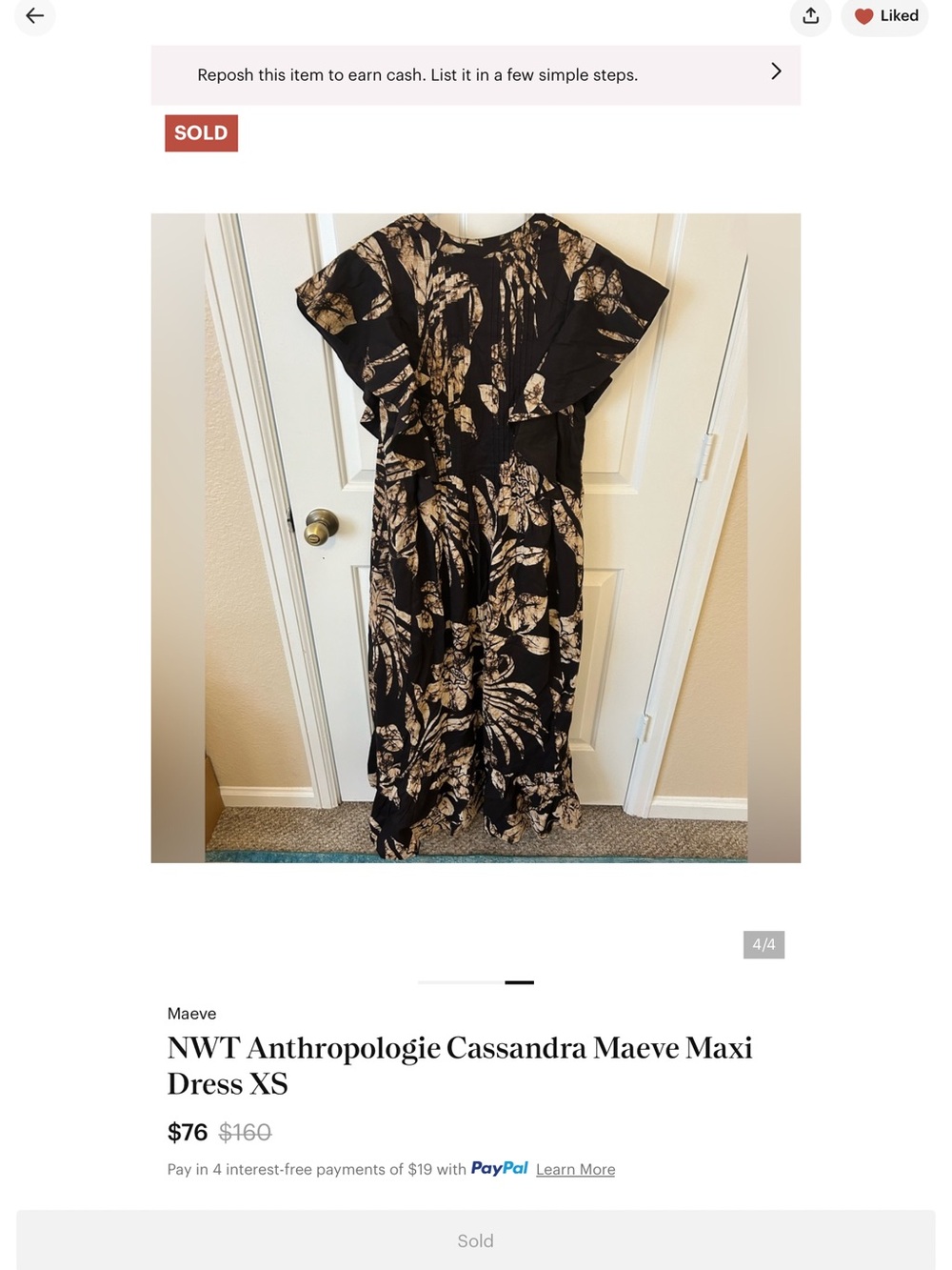 Maeve Black Maxi Dress with Beige Floral Print